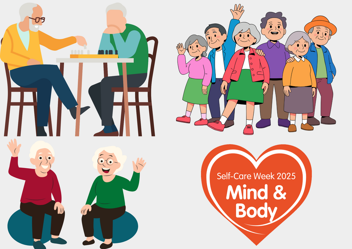 graphics showing older people doing different social activities