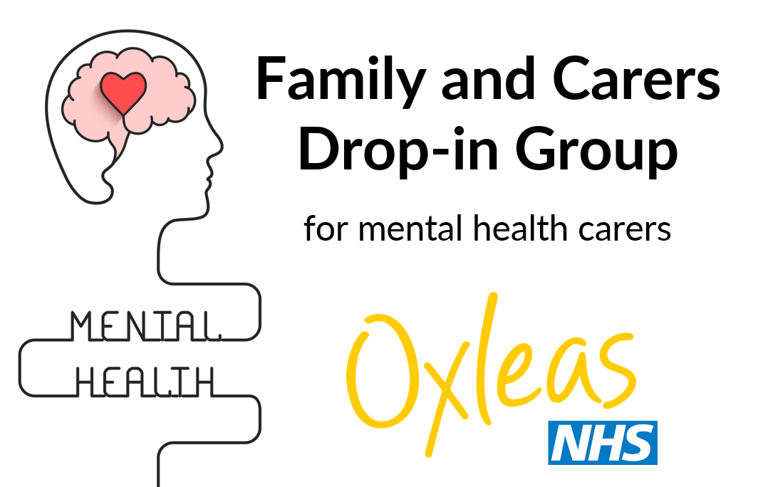 Graphic with family and carers drop in title and an image of mental health 