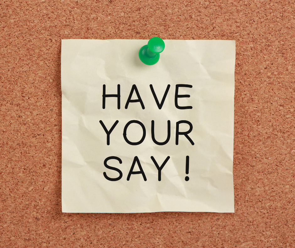 have your say poster on a cork board