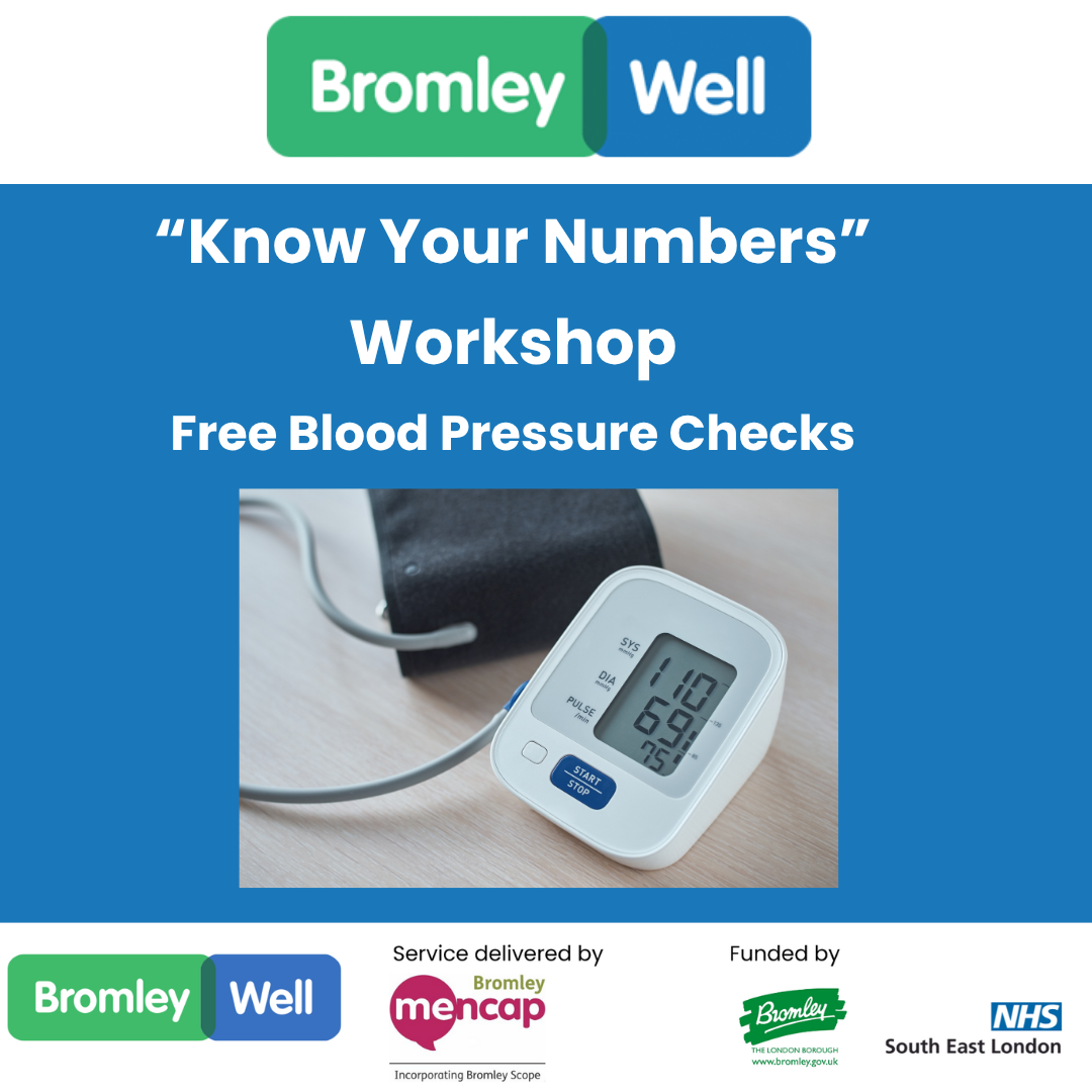 Know your numbers workshop poster with a photo of a blood pressure monitor