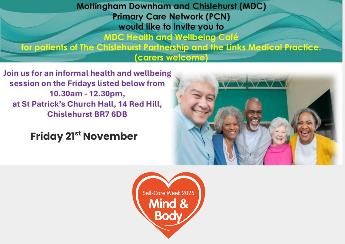 poster about the health and wellebing cafe in Chislehirst 21st Nov 2025