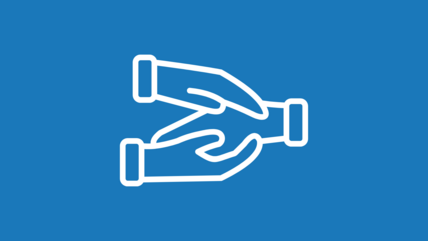 graphic showing outline of 2 hands holding another person's hand kindly