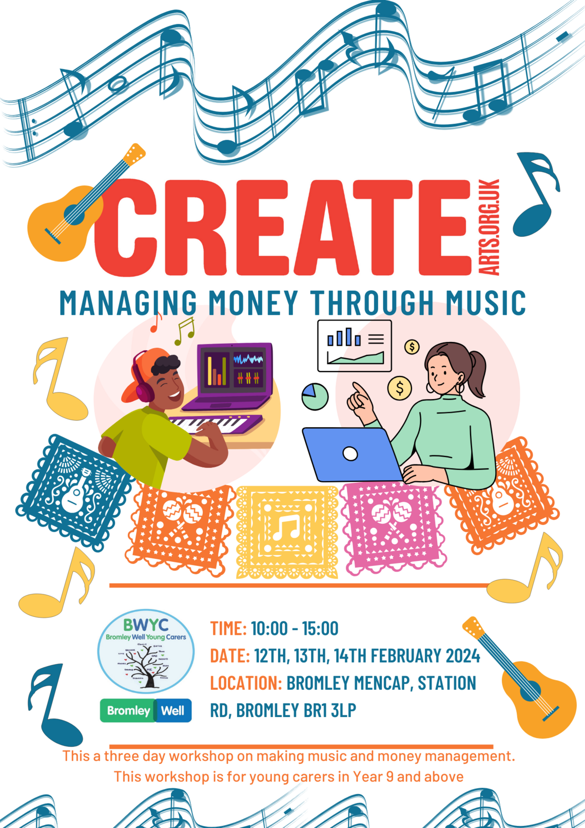 poster for young carers workshop on managing money through music