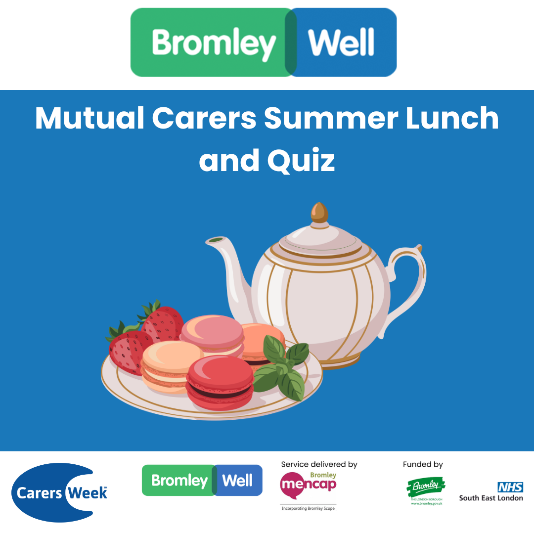 poster showing teapot and a plate of cakes