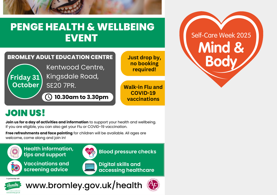 Penge health and wellbeing event poster