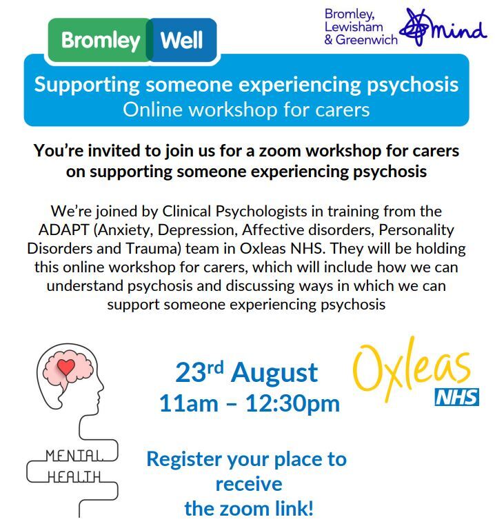 Advert for psychosis workshop for carers 