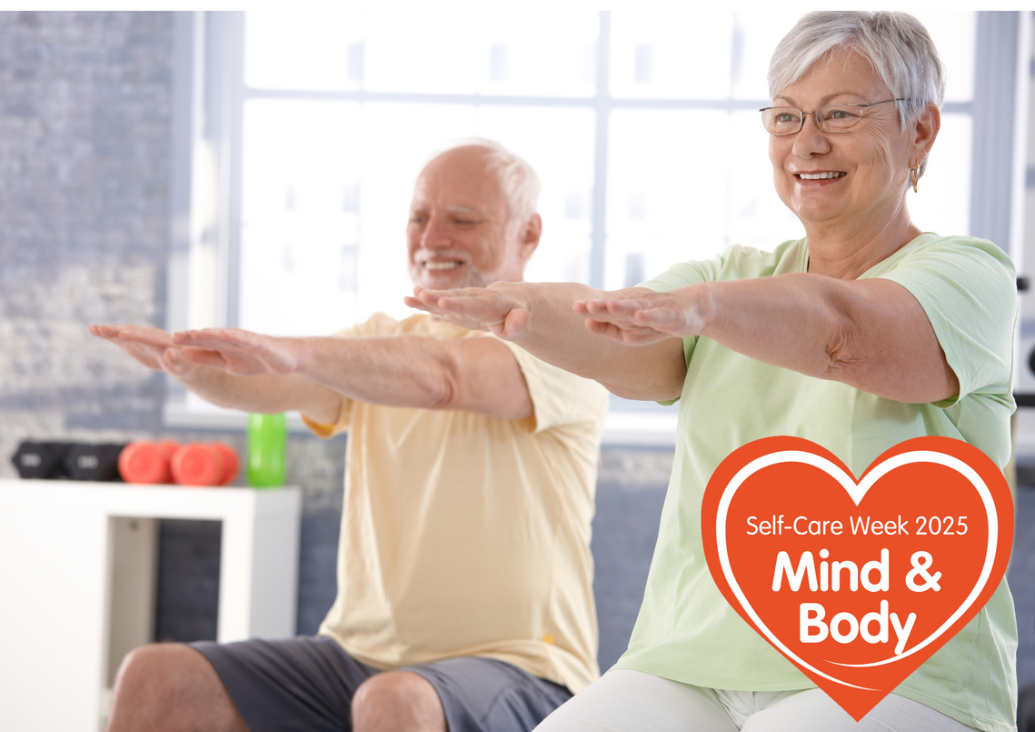 a man and a women are sitting on chairs exercising their arms