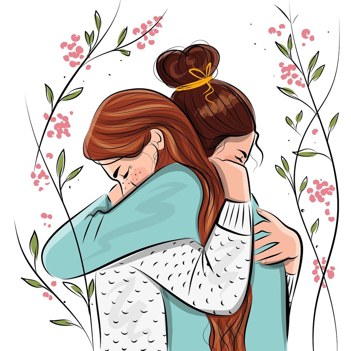 Illustration of two women hugging for support