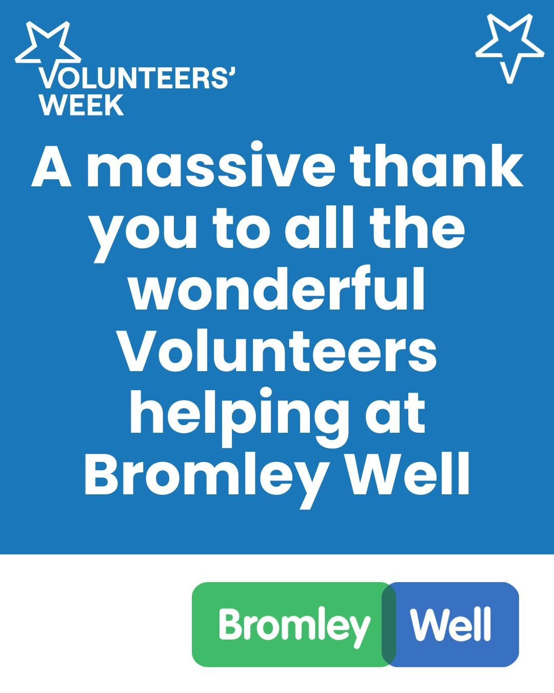 Volunteers Week logo and thank you written in white on blue background