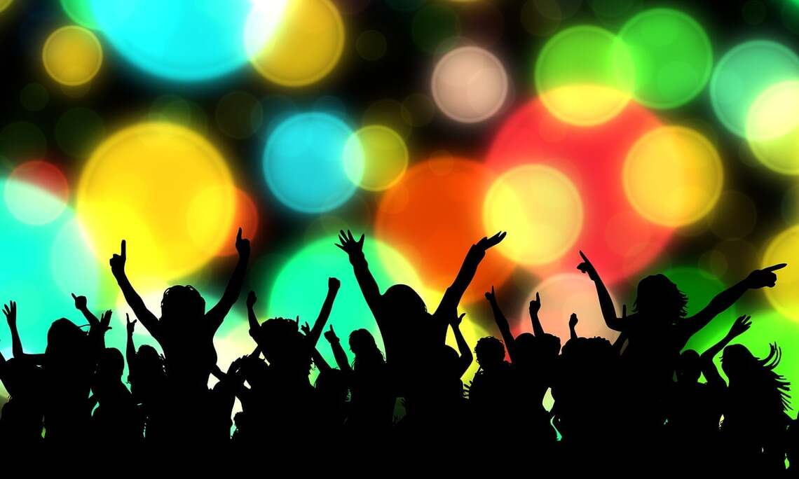 An illustrated image showing shadows of young people dancing against a colour background with various colours