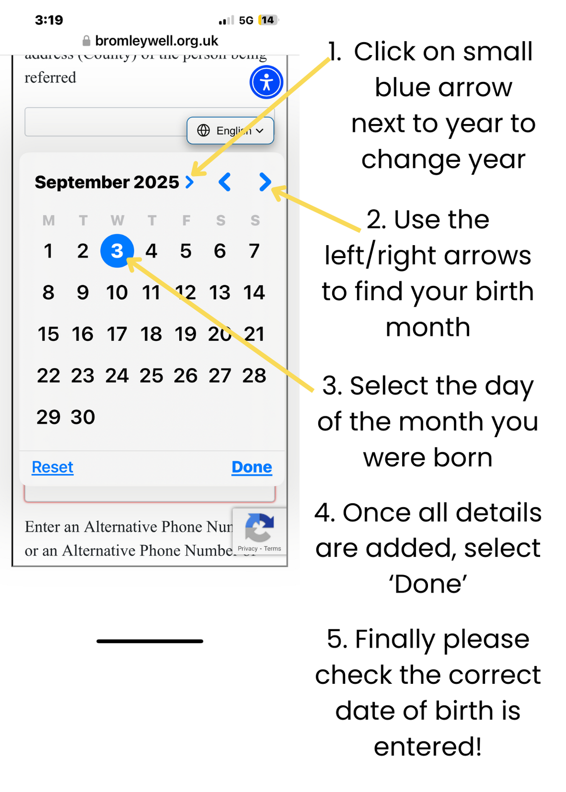 screenshot of apple phone showing date calendar