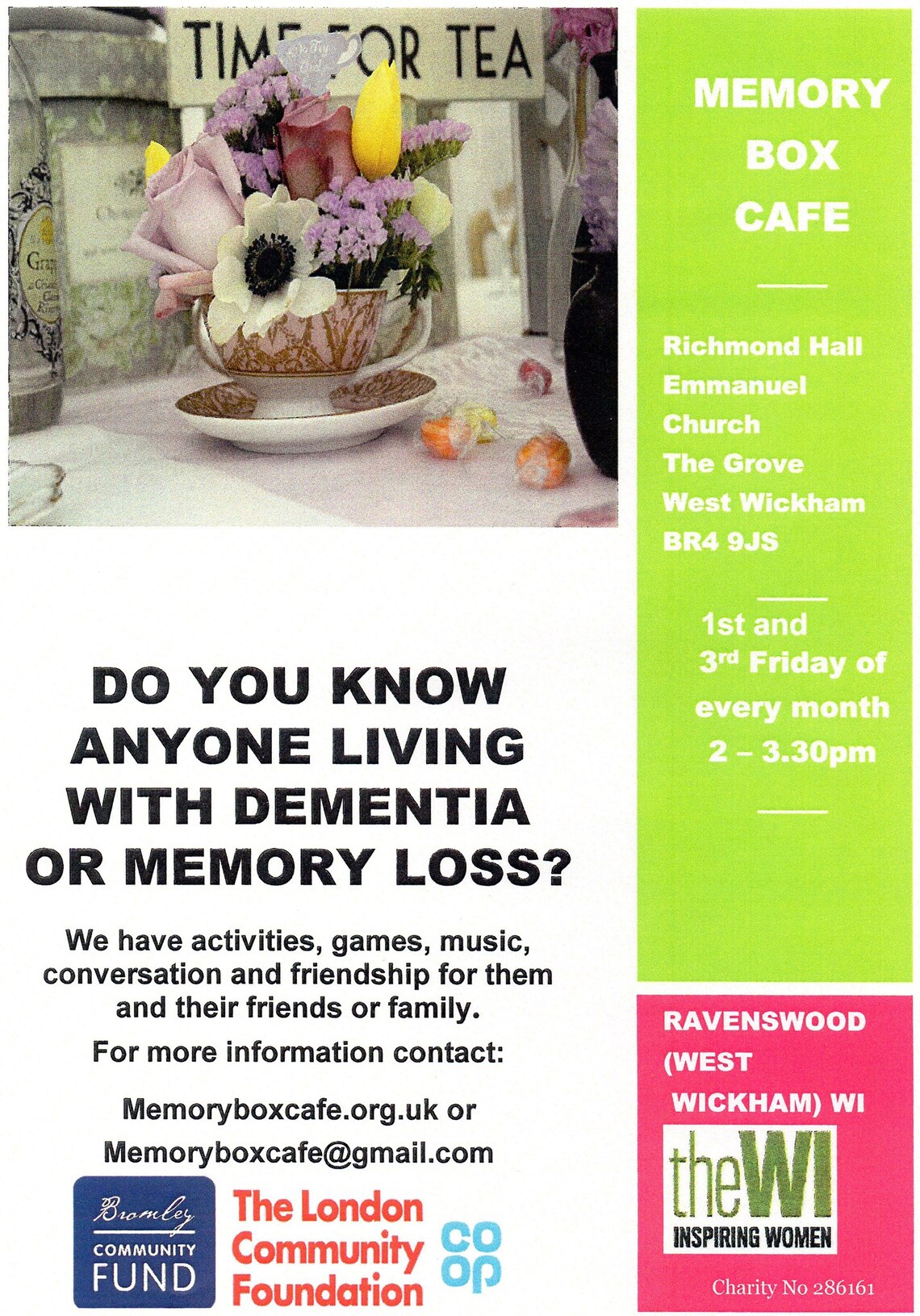 memory box cafe poster details of location and time