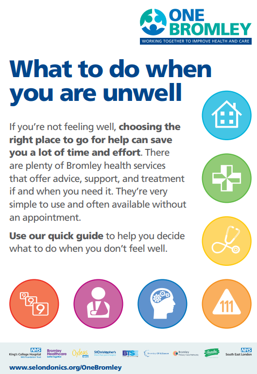 NHS leaflet cover about using the right NHS service when feeling unwell