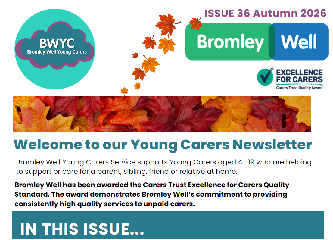 section of front page of Young carers newsletter for autumn 2026
